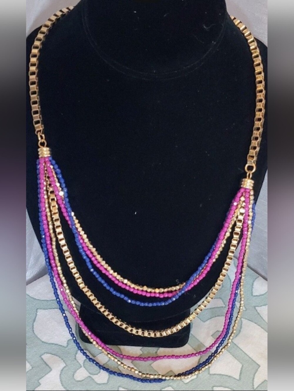 Vera Bradley Multi-Strand Pink & Blue Beaded Necklace And Earrings
